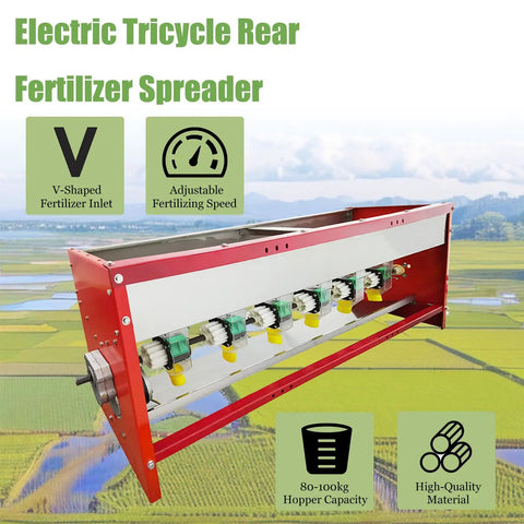 Tricycle Rear Mounted Electric Fertilizer Spreader For Broadcast Spreading 80 To 100 Kg Capacity in field setting