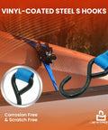 Lock It Down Pat With These Tangle Free Anti Theft Ratchet Straps 2 Pack featuring vinyl-coated steel S hooks for corrosion resistance.
