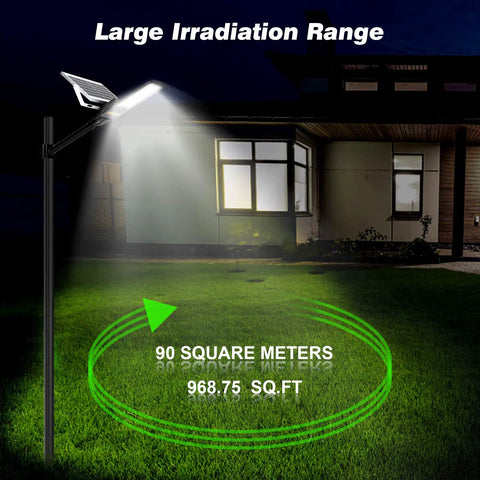 80W Solar Street Light illuminating yard with 90 square meters coverage, outdoor flood light with 84 LEDs, 1600 lumens