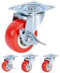 2.5 Inch Mixed Locking And Swivel Casters Set Of 4 With Side Brakes And PU Wheels On Steel Plate Brackets