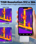 Thermal Camera For Android USB C With Macro Lens And 512 By 384 Super Resolution Infrared Imaging showing TISR capability.