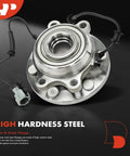 Front Wheel Bearing And Hub Assembly With ABS For 6-Lug 4WD Trucks And SUVs Fit Nissan Frontier 2005-2019, showing hardware details