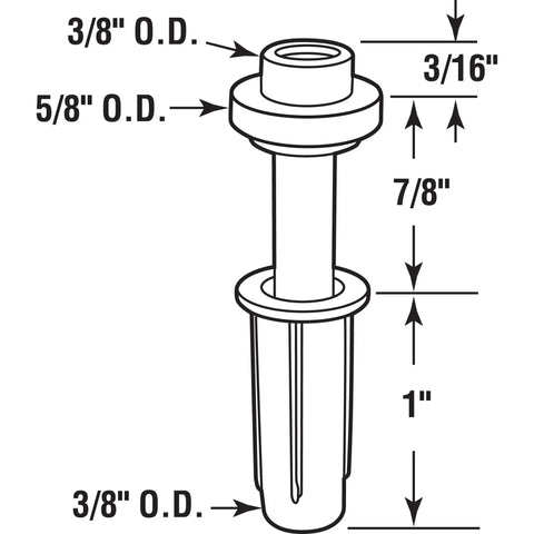 Bi-Fold Door Top Mount Pivot And Guide Kit With Nylon Base And Pivot Cap, Three Eighths Inch, Spring-Loaded Steel Shaft, No Fasteners Required, Two Pack For Quick, Easy Install. dimension diagram