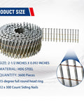 Pro Grade Heavy Duty Two And One Half Inch Ring Shank Siding Nails, 0.092 Inch Collated Wire Coil, 15 Degree, 3600 Count, Hot Dip