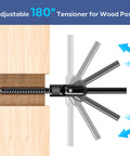 180° adjustable swage lag screw from the Black Matte Finish Cable Railing Kit And Hardware For Wood Posts With T316 Stainless Steel Marine Grade Fittings Built To Last One Eighth Inch Wire Rope Deck Railing System 180 Degree Adjustable Swage Lag Screws 20 Pack in wood post showing rotation feature.