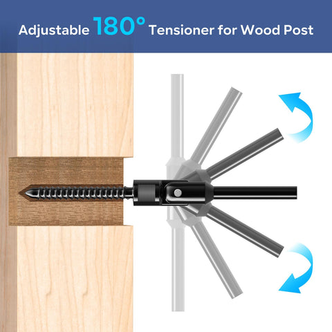180° adjustable swage lag screw from the Black Matte Finish Cable Railing Kit And Hardware For Wood Posts With T316 Stainless Steel Marine Grade Fittings Built To Last One Eighth Inch Wire Rope Deck Railing System 180 Degree Adjustable Swage Lag Screws 20 Pack in wood post showing rotation feature.