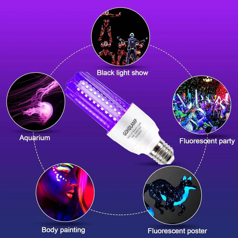 LED Black Light Bulb 15W 120V E26 Not Dimmable UV A 395 400nm glow for body paint posters neon decor parties lit two pack