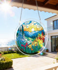 Moonlit Dragonfly Jigsaw Puzzle Sun Catcher Kit for Doors Garden and Window Hanging DIY Sun Catcher for Adults showing landscape design