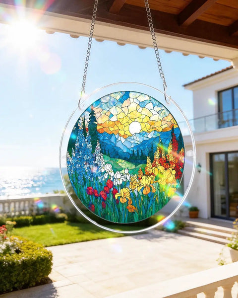 Moonlit Dragonfly Jigsaw Puzzle Sun Catcher Kit for Doors Garden and Window Hanging DIY Sun Catcher for Adults showing landscape design