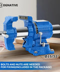 Heavy Duty 5 Inch Bench Vise With Ductile Iron Body 360 Degree Swivel Anvil 4000 Kg Clamp Blue Finish on workbench