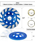 Diamond Concrete Grinding Wheel 4.5 Inch Turbo Cup For Polishing And Cleaning Concrete Stone Cement Marble Granite And Thinset Removal Two Arbor Adapters Included Angled Grinder Segment Wheel 115mm 22.23mm Pro Grade