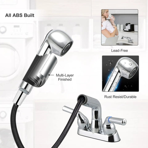 Genuine Utility Sink Faucet Featuring A Breezy Pull Out Sprayer Finished In Brushed Nickel with multi-layer finished sprayer and hose.