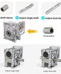 NMRV040 30:1 worm gearbox for NEMA34 motors with single and dual output shafts options.