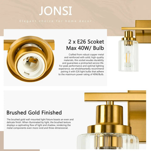 Two Light Brushed Gold Vanity Light With Fluted Glass Shade For Modern Bathroom Over Mirror Dope Gold Vanity Fixtures Detail