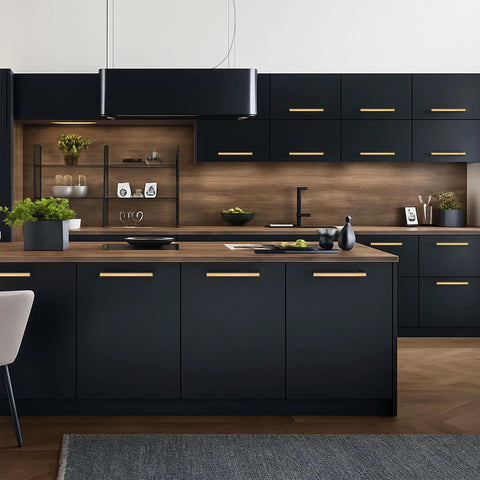 Modern kitchen with cabinets featuring Solid Brass Cabinet Pulls 5 Pack Hexagon Drawer Handles With Five Inch Hole Center And Six Point Six Inch Total Length Brushed Finish For Kitchen Cabinets Bathroom Dressers Cupboards Hardware.