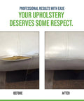 Before and after using the Seam Stitch Repair Kit For Vinyl Fabric Leather And Canvas Restore Damaged Seams On Car Seats Boat Seats Furniture And Clothes Diy Sew Kit With Black And White Thread on upholstery.