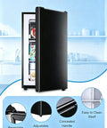 3.2 Cu Ft Upright Mini Freezer Delivers Hardcore Fast Freeze Power With Three Level Thermostat, black finish with adjustable foot.