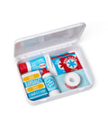 Open Get Well First Aid Kit Play Set For Kids with 25 Realistic Medical Tools including bandages, soothing cream, and gauze wipes.