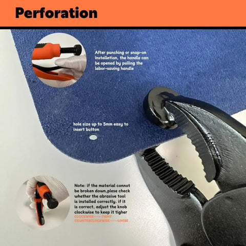 Heavy Duty Snap Fastener Tool Kit Pro Grade With 40 Sets Of 15mm Snaps For Boat Covers Canvas Tarps And Sewing Repairs Includes Magnetic Punch Cover Plate Fabric Base And 3 Replaceable Grinding Tools For Fast Durable Installations showing punch detail and grip.