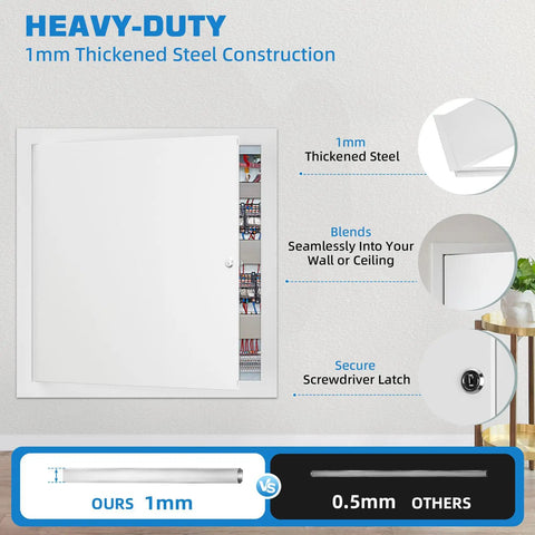 Heavy Duty 24 X 24 Metal Access Panel For Drywall Wall And Ceiling Openings Galvanized Steel 1mm Thick with secure latch and blend finish.