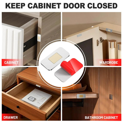 Six Pack No Drill Magnetic Cabinet Catches Ultra Thin Stainless Steel With Extra Strong Adhesive installed on various cabinet types