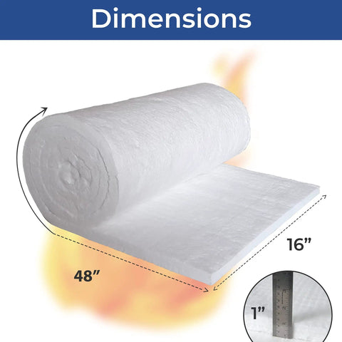 2 Pcs Heavy Duty Ceramic Fiber Blanket Insulation 1 Inch Thick 16 By 48 Inches Max Heat 2400F roll with dimensions