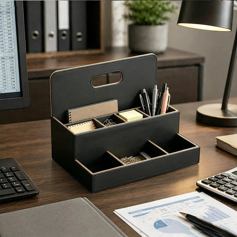 Eight Compartment Desk Organizer And Mail Holder That Keeps Your Desk Clean And No Fuss on office desk with pens and notes