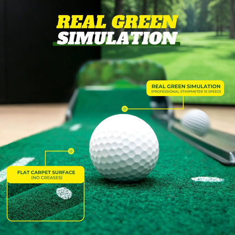 Indoor Golf Putting Mat With Realistic Green Speed And Auto Ball Return Dual Hole Pro Level Practice Mat, close-up of surface