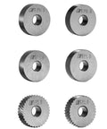 Set of three pattern knurling wheels showing 0.5mm, 1.0mm, 2.0mm sizes for Heavy Duty Lathe Tools Set With High Hardness Metal Cutting Bits.
