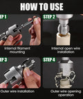 Four-step guide using Two Piece PVC Pipe Threader Kit For 1/2 Inch And 3/4 Inch Pipes Internal And External Threading Set