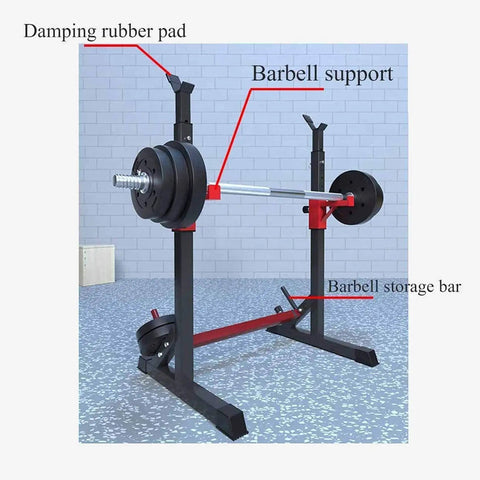 Beefy Heavy Duty Bench Press And Squat Rack With Adjustable Height 260Kg Weight Capacity in a home gym setting with barbell