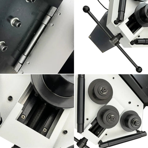 Heavy Duty Electric Ring Roll Bender For Steel Fabrication, 220V 1.1kW Motor showing detail of rollers and controls.