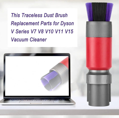 Traceless No Scratch Dusting Brush For V7 V8 V10 V11 V12 V15 Gen5 Detect And Gen5 Outsize Vacuum Cleaners shown next to laptop.