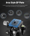 Low Profile Camera Tripod Ball Head for Arca Compatible Plate 38mm Panorama Head with cameras and adapter details