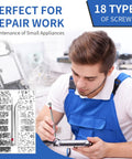 Ultra Handy Micro Screw Repair Kit For Glasses Laptops Watches And Electronics 500Pcs shown with technician using tools