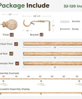 Package contents of Wood Curtain Rod 1 Inch Rugged Heavy Duty Drapery Rod With Imitation Wood Grain Leaf Pattern Finials Adjustable 32 To 120 Inches Indoor Outdoor Modern Curtain Pole Brown