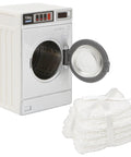 Big Time Hit Miniature Washing Machine Featuring Smooth Operable Lid And 1/12 Scale White Towel Set, compact design with matching towels.