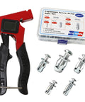 Jack Nut Kit With Heavy Duty Rivet Gun For Permanent Threaded Anchors In Hollow Doors, Thin Metal Sheets And Panels