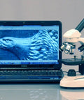 Cordless Monocular Microscope For Home Science And Kid-Friendly Classrooms, 40x-400x Magnification With laptop showing microscope detail