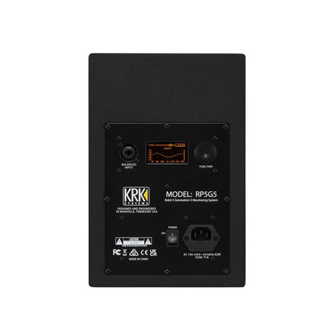 Back view of Rokit 5 G5 Studio Monitor Pair With Class D Power Amps, control panel and connectivity ports visible.
