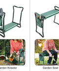 Grab And Go Foldable Garden Kneeler Stool With Tool Pouches And EVA Foam Pad shown in use as a garden seat and kneeler