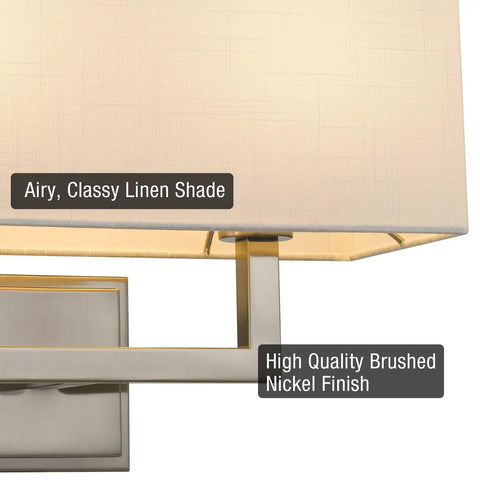 Haven 16 Inch 2 Light Totally Chic Modern Wall Sconce With White Fabric Shade For Bathrooms And Hallways Mid Century Rectangular Silver Wall Light In Brushed Nickel Finish