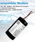 Volvo Digital Siren Alarm Battery Replacement 750mAh 3.42Wh with connector for models C40, S60, S90, V60, XC90 in background.