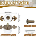 Retro Ceramic Cabinet Knobs Set of 4 1-1/4 Inch White Vintage Round Drawer Pulls With Backplates, screws and nuts shown.