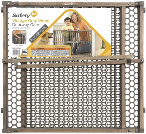 Adjustable Baby Gate For Doorways With Pressure Mount No Drill Setup Easy Tool Free Install Kid Friendly Pet Safe Gate Vintage Wood Gray
