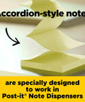 Pop-up sticky note dispenser with one 50-sheet canary yellow 3 in x 3 in pad, accordion-style notes for easy dispensing