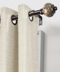 2 Pack Marbled Curtain Rod Finials Bronze Finish For 1 Inch Or 7 Eighths Inch Drapery Rods Resin Replacement End Caps With Classic Marble Look Perfect For Modern Vintage Industrial Decor. Bronze resin marble finial on curtain rod with beige drapes