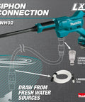 Diagram showing the No Cord Power Cleaner 320 PSI 0.7 GPM, Portable Pressure Washer with siphon connection for fresh water sources.