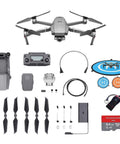 Complete Mavic 2 Zoom Drone Quadcopter With Dope 2X Optical Zoom 24-48mm, 12MP CMOS Sensor, accessories, and 64GB MicroSD Card displayed