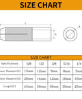 Size chart for Drop-In Anchors 1/2 Inch Zinc-Plated For Concrete Heavy-Duty Industrial-Strength Set Of 4